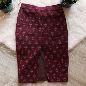 ZARA High Waist Burgundy Diamond Ikat Pencil Skirt